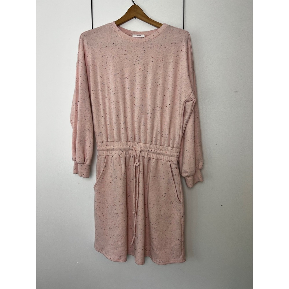 Cherish Pink Confetti Speckle Sweatshirt Dress Long Sleeve‎ Drawstring Waist S